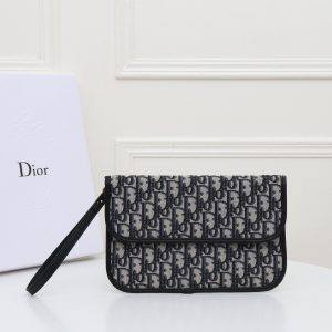 CHRISTIAN DIOR  Oblique Flap Pouch Clutch Blue