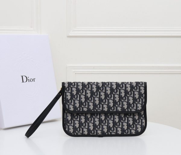 CHRISTIAN DIOR  Oblique Flap Pouch Clutch Blue