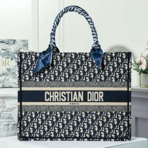 Medium Dior Book Tote Handbag – Embroidered with Blue Dior