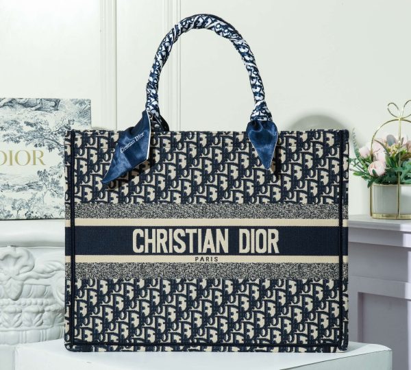 Medium Dior Book Tote Handbag – Embroidered with Blue Dior