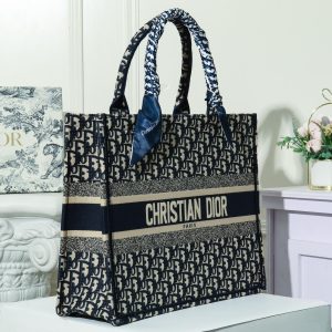 Medium Dior Book Tote Handbag – Embroidered with Blue Dior