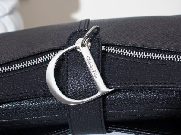 Dior Black Leather Logo Charm Shoulder Bag