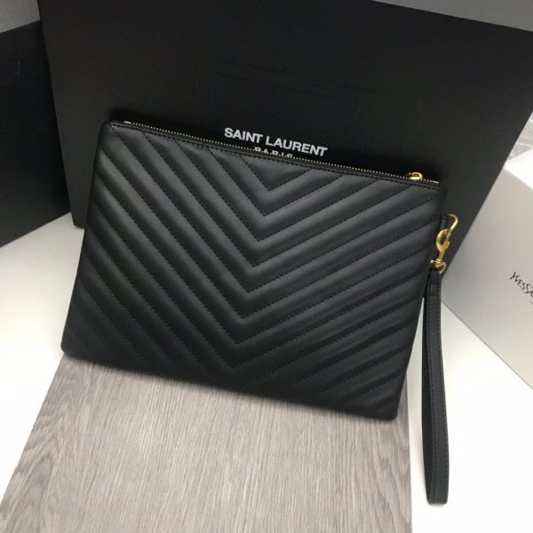 Saint Laurent Women Monogram Embossed Leather Clutch