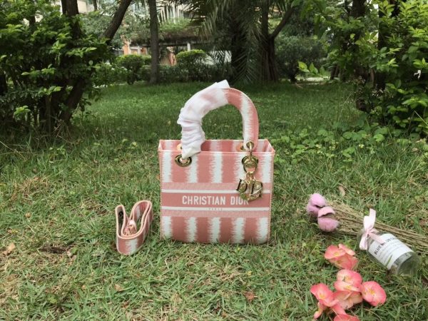 CHRISTIAN DIOR  Canvas Medium D-Stripes Lady D-Lite Pink