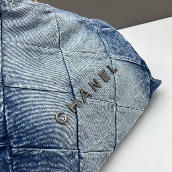 Chanel Large 22 Bag Faded Blue Denim Silver Hardware