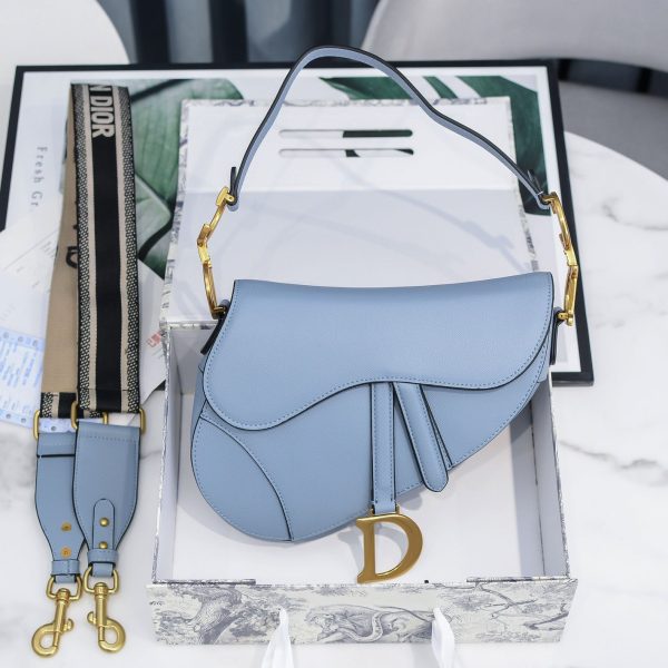 Dior Saddle Bag with Strap Cloud Blue Goatskin