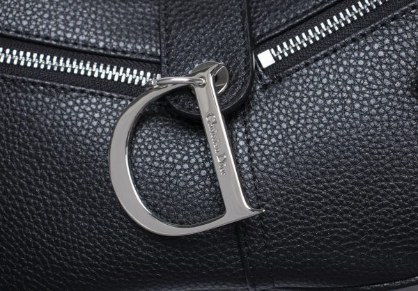 Dior Black Leather Logo Charm Shoulder Bag