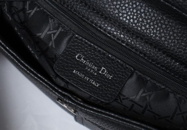 Dior Black Leather Logo Charm Shoulder Bag