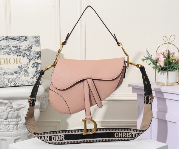 DIOR Saddle Bag With Strap Blush Grained Calfskin Women