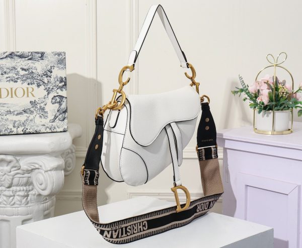 DIOR Mini Saddle Bag With Strap Latte Grained Calfskin Women