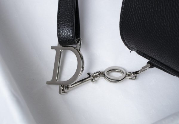 Dior Black Leather Logo Charm Shoulder Bag