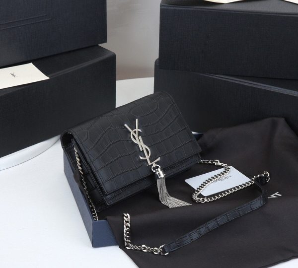 YSL Kate Silver Crocodile Tassel Bag