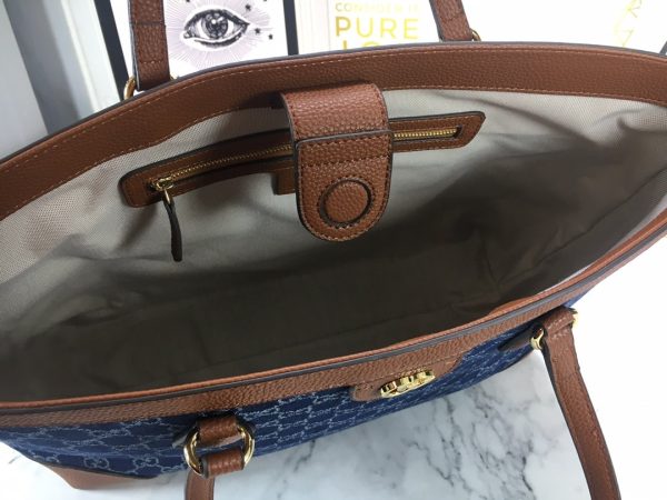 Gucci Ophidia GG Medium Tote Dark Blue And Brown Leather