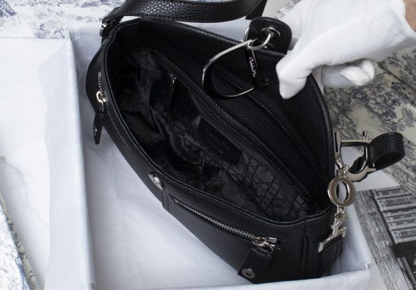 Dior Black Leather Logo Charm Shoulder Bag