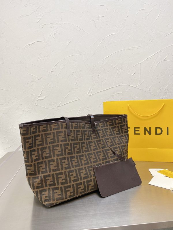 FENDI ZUCCA TOTE BAG IN BROWN AND BLACK WITH GOLD HARDWARE
