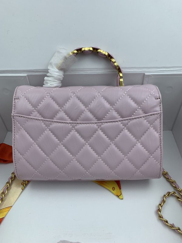 Chanel Mini Flap Bag With Top Handle Lambskin Gold Tone Metal Light Pink