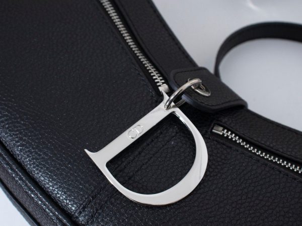 Dior Black Leather Logo Charm Shoulder Bag