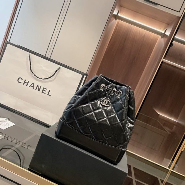 Chanel Small Gabrielle Backpack Aged Calfskin & Gold Silver Black