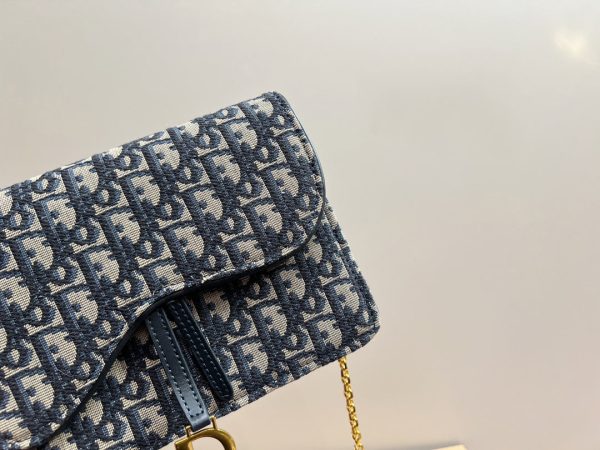 Dior Saddle Pouch With Chain Blue Dior Oblique Jacquard Women