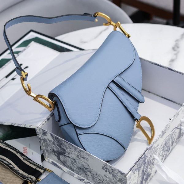 Dior Saddle Bag with Strap Cloud Blue Goatskin