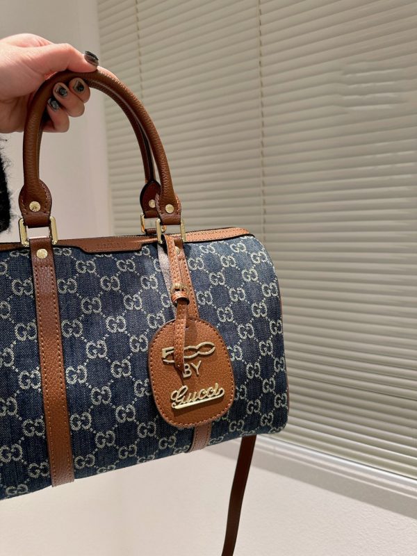 Gucci 247205 Blue Vintage Web Gg Denim Boston Bag