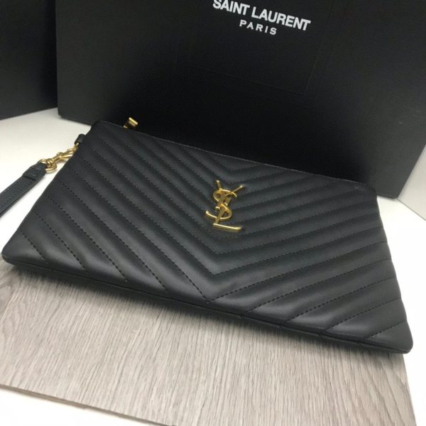 Saint Laurent Women Monogram Embossed Leather Clutch