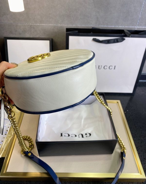 Gucci White Mini Torchon GG Marmont Round Crossbody Bag