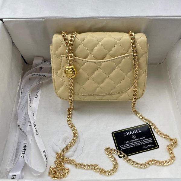 Chanel Lamb Skin Camellia Chain Crossbody Shoulder Bag