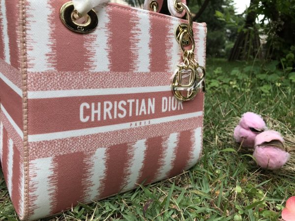 CHRISTIAN DIOR  Canvas Medium D-Stripes Lady D-Lite Pink