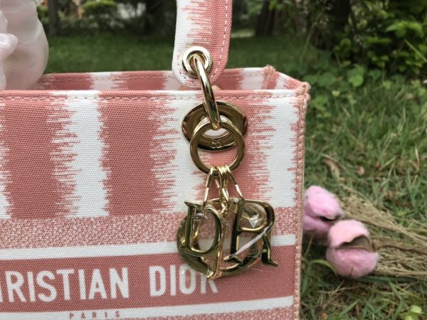 CHRISTIAN DIOR  Canvas Medium D-Stripes Lady D-Lite Pink