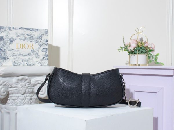 Dior Black Leather Logo Charm Shoulder Bag