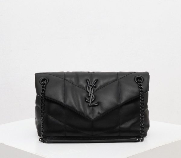 Saint Laurent Medium Loulou Puffer Quilted Chain Bag in Black Calfskin Leather