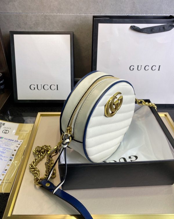 Gucci White Mini Torchon GG Marmont Round Crossbody Bag