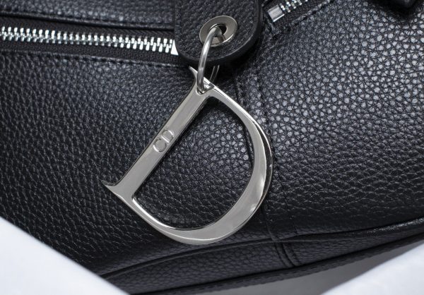 Dior Black Leather Logo Charm Shoulder Bag