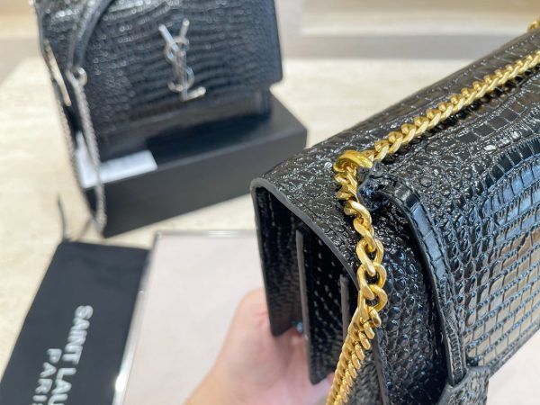 Saint Laurent Womens Medium Sunset Croc-Embossed Leather Shoulder Bag