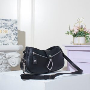 Dior Black Leather Logo Charm Shoulder Bag