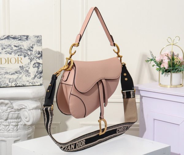 DIOR Saddle Bag With Strap Blush Grained Calfskin Women