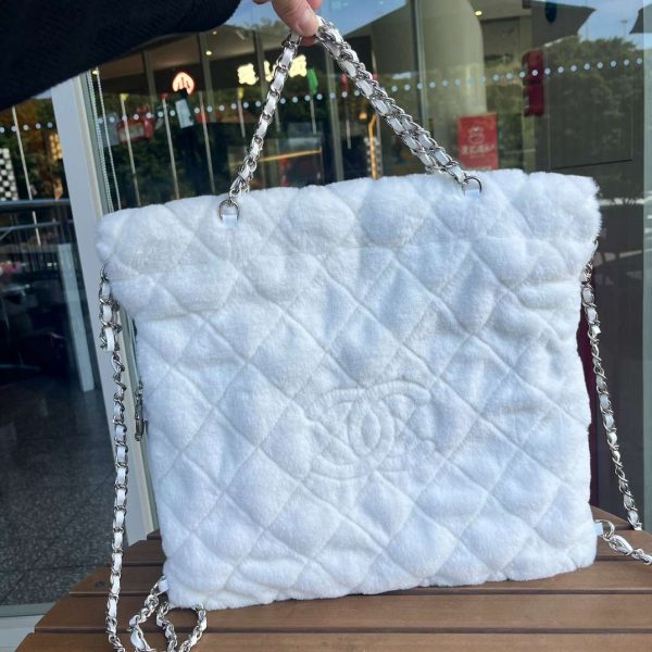 Chanel White Leather Hidden Chain Tote Bag