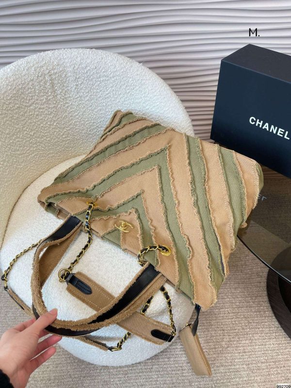 CHANEL  Canvas Chevron Cuba Patchwork Shopper Tote Khaki