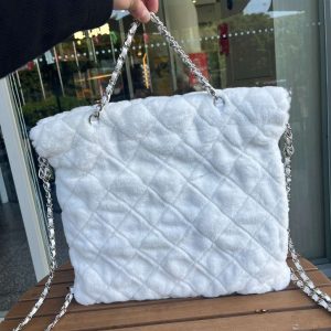 Chanel White Leather Hidden Chain Tote Bag