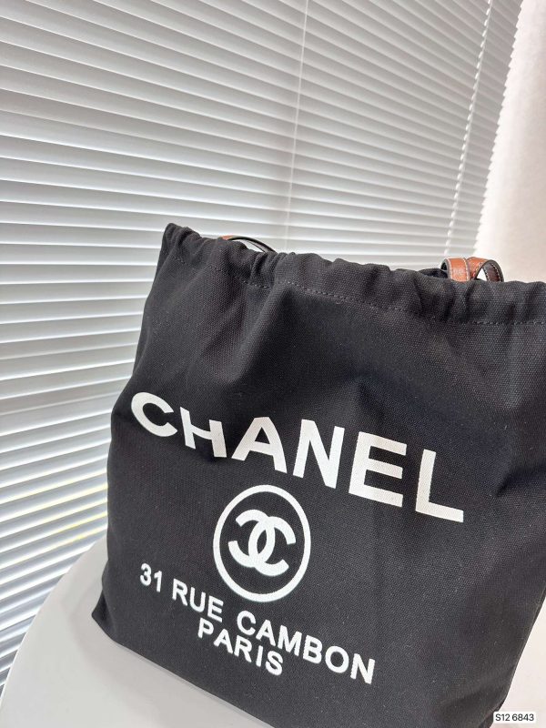 Chanel Style Large Black Beach Tote Bag