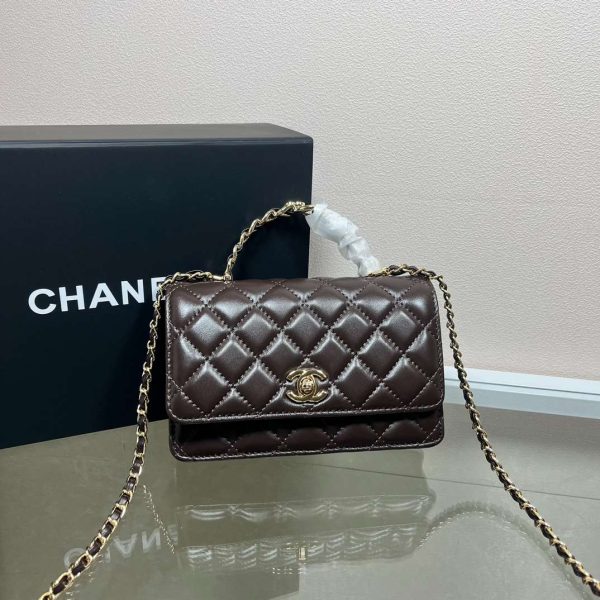 CHANEL  Lambskin Quilted Flap Shoulder Bag Brown