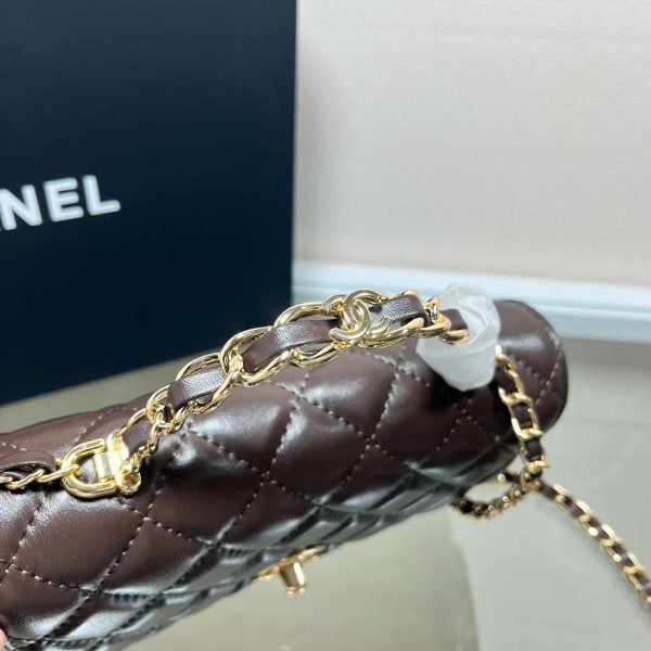 CHANEL  Lambskin Quilted Flap Shoulder Bag Brown