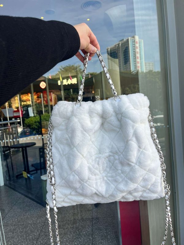 Chanel White Leather Hidden Chain Tote Bag