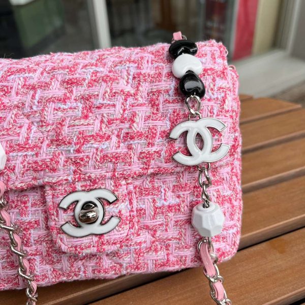 CHANEL TWEED PINK FLAP BAG