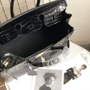 H BIRKIN 30 BLACK NOIR SHINY POROSUS CROCODILE 30CM