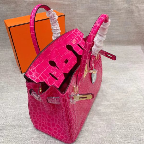 H BIRKIN 30 CROCODILE GOLD-TONED HARDWARE DARK PINK