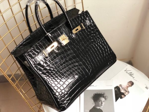 H BIRKIN 30 BLACK NOIR SHINY POROSUS CROCODILE 30CM