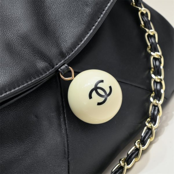 Black Lambskin Resin Logo 8 Ball Shoulder Bag Brushed Gold Hardware