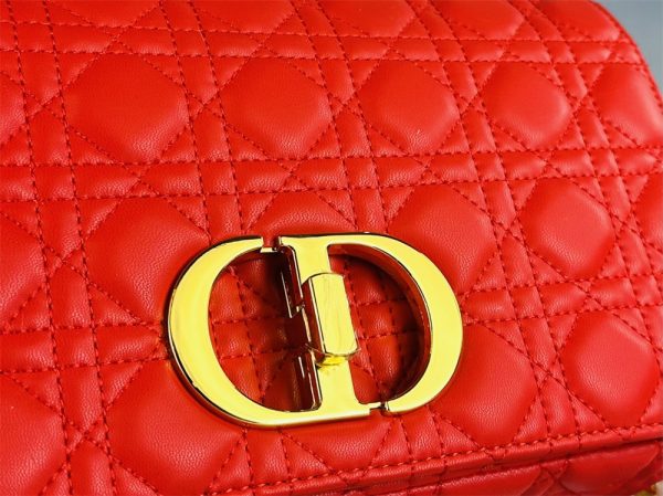 Dior Women Small Dior Caro Bag Supple Cannage Calfskin-Red